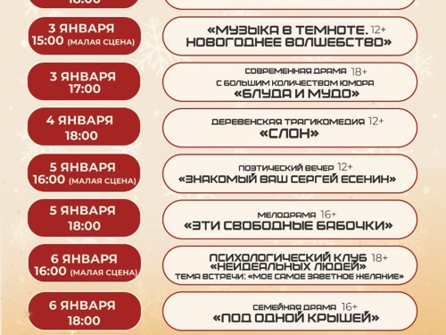 Новогодние каникулы для взрослых в Камерном